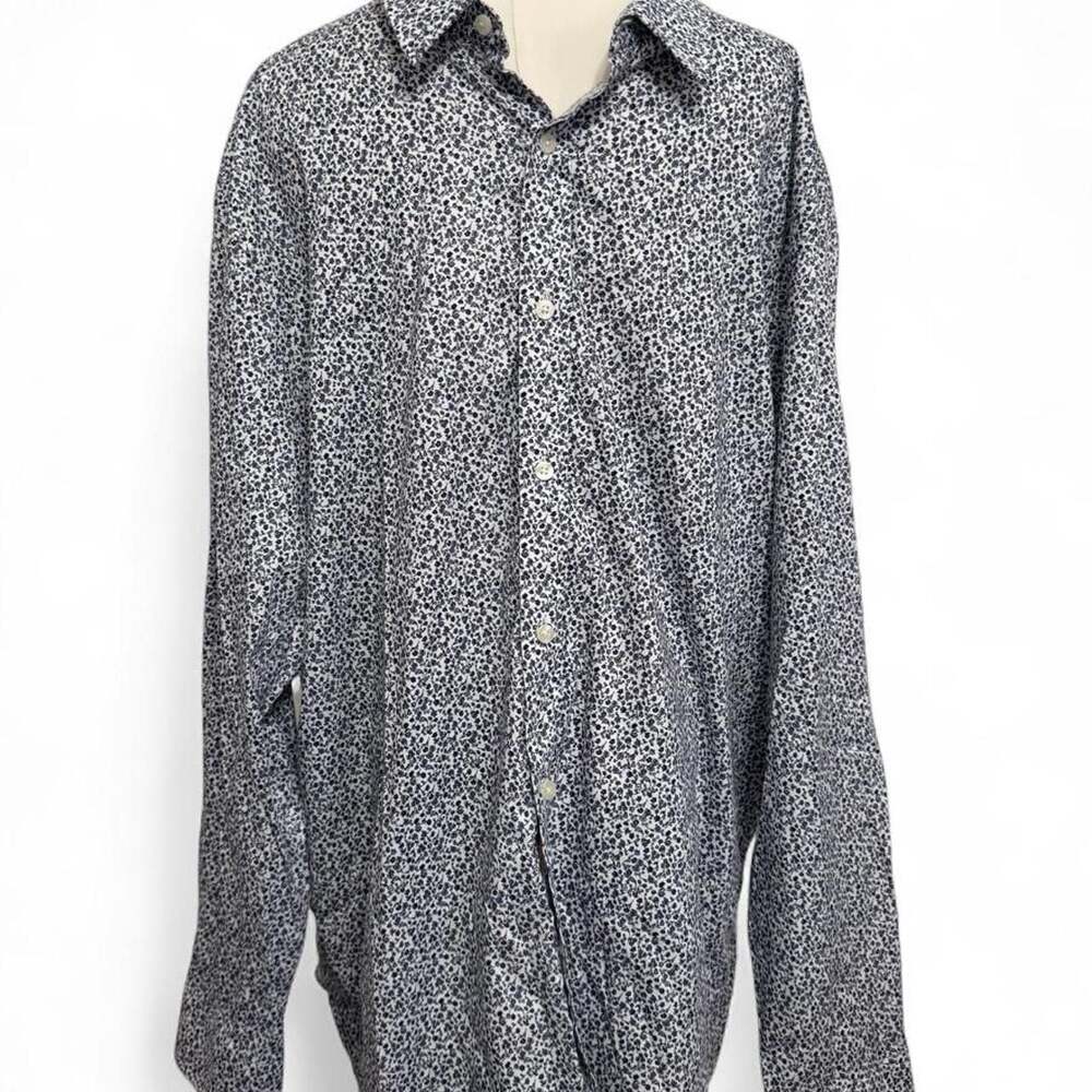 ROWM Mens XXL Long Sleeve Button Up Shirt Blue White Floral Print